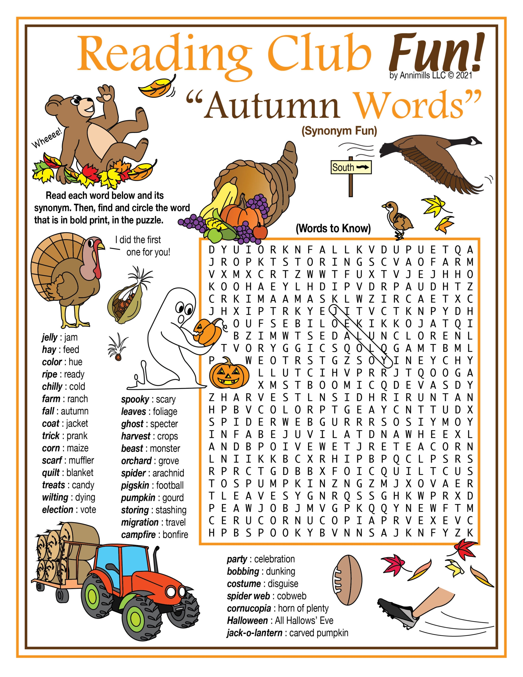 Fall Autumn Vocabulary Synonyms Crossword Puzzle U0026 Word Search Puzzle Made By Teachers