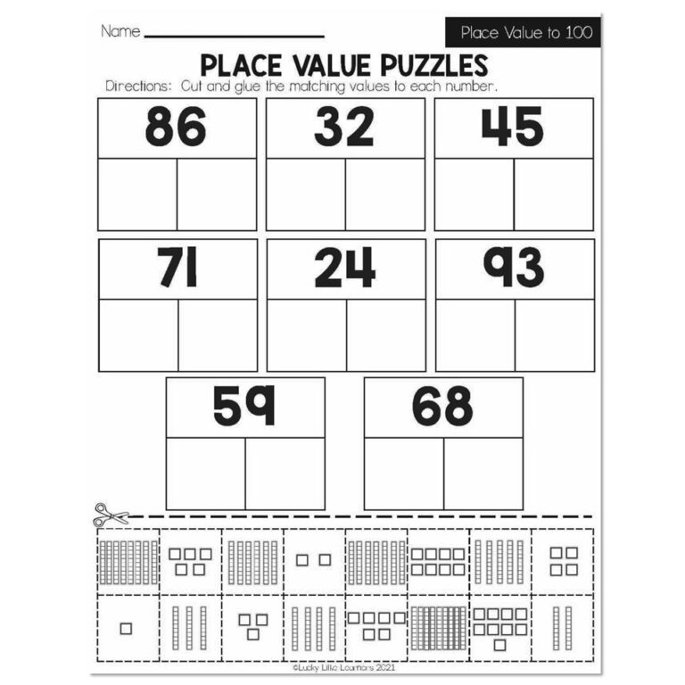 Fall Early Finishers 2nd Grade Math Place Value To 100 Place Value Puzzles Lucky Little Learners