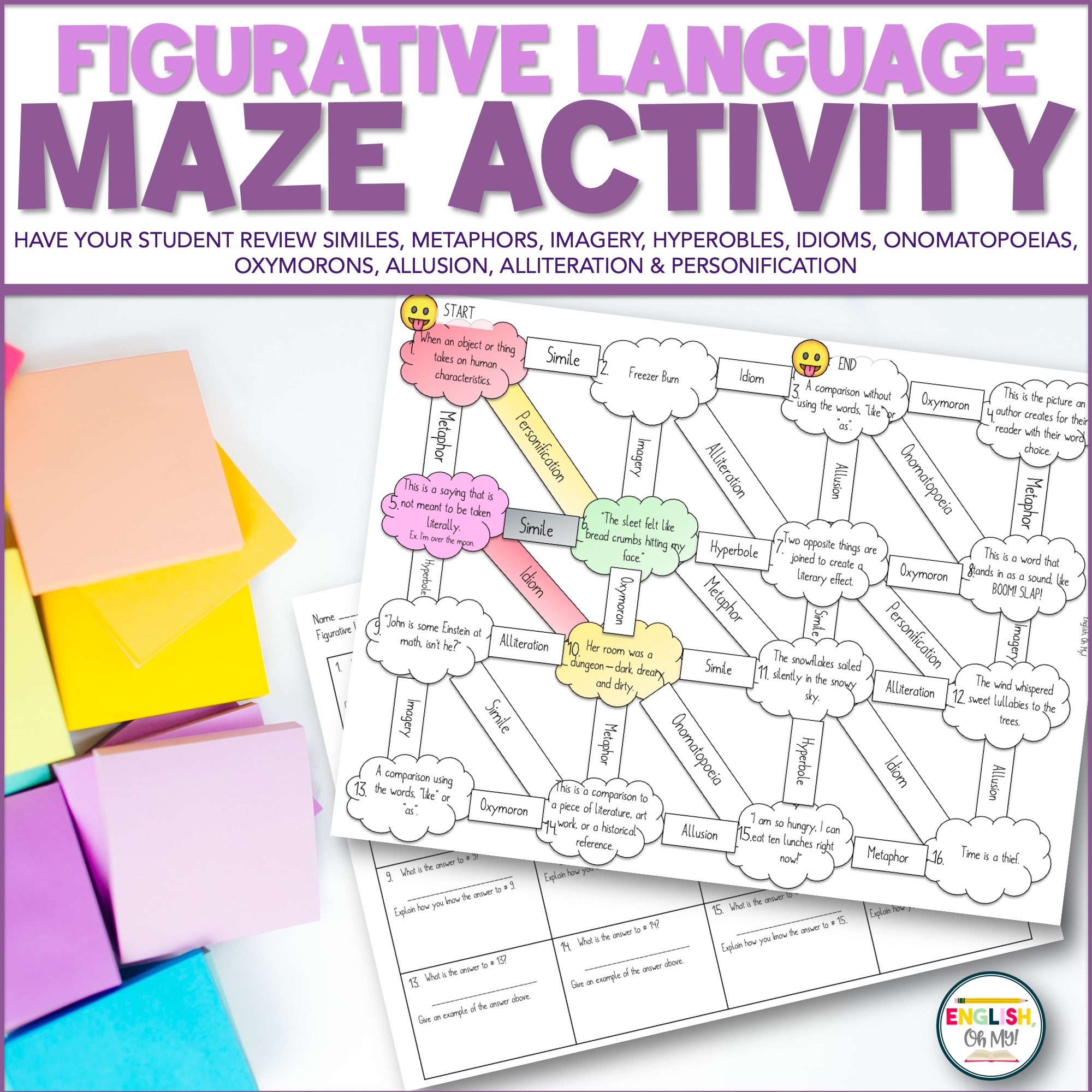 Figurative Language Maze Activity English Oh My 
