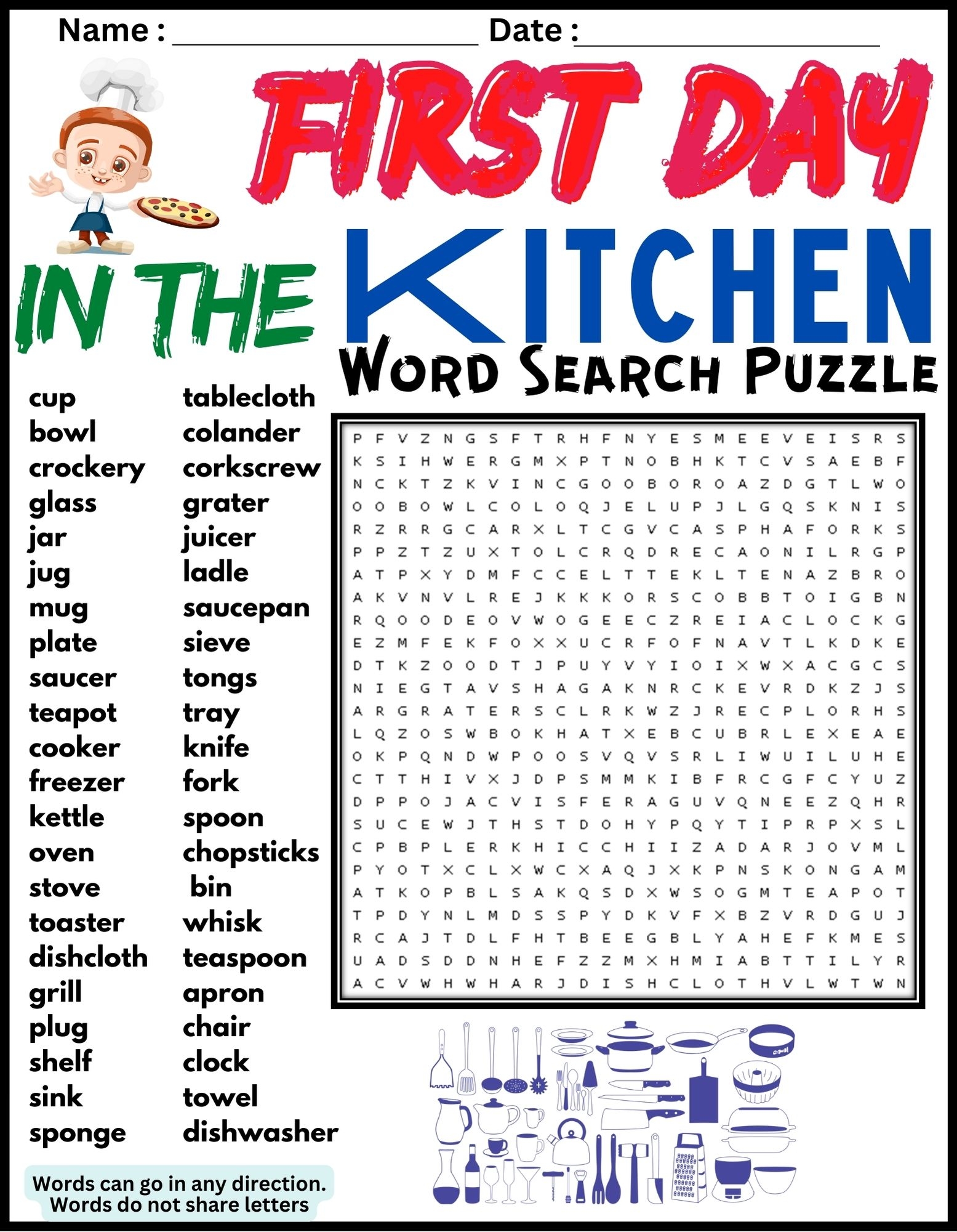 Cooking Puzzle Worksheets