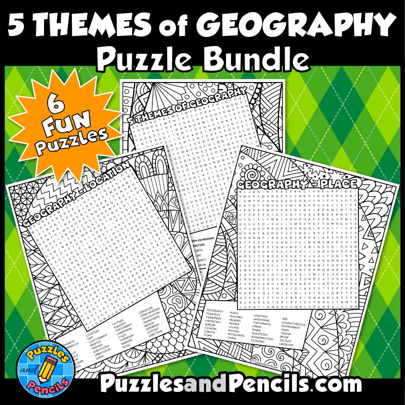Five Themes Of Geography Word Search Puzzle BUNDLE