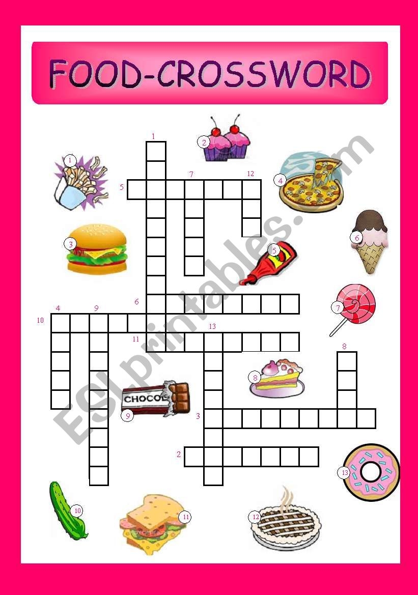 Food Crossword Puzzle Food Worksheets