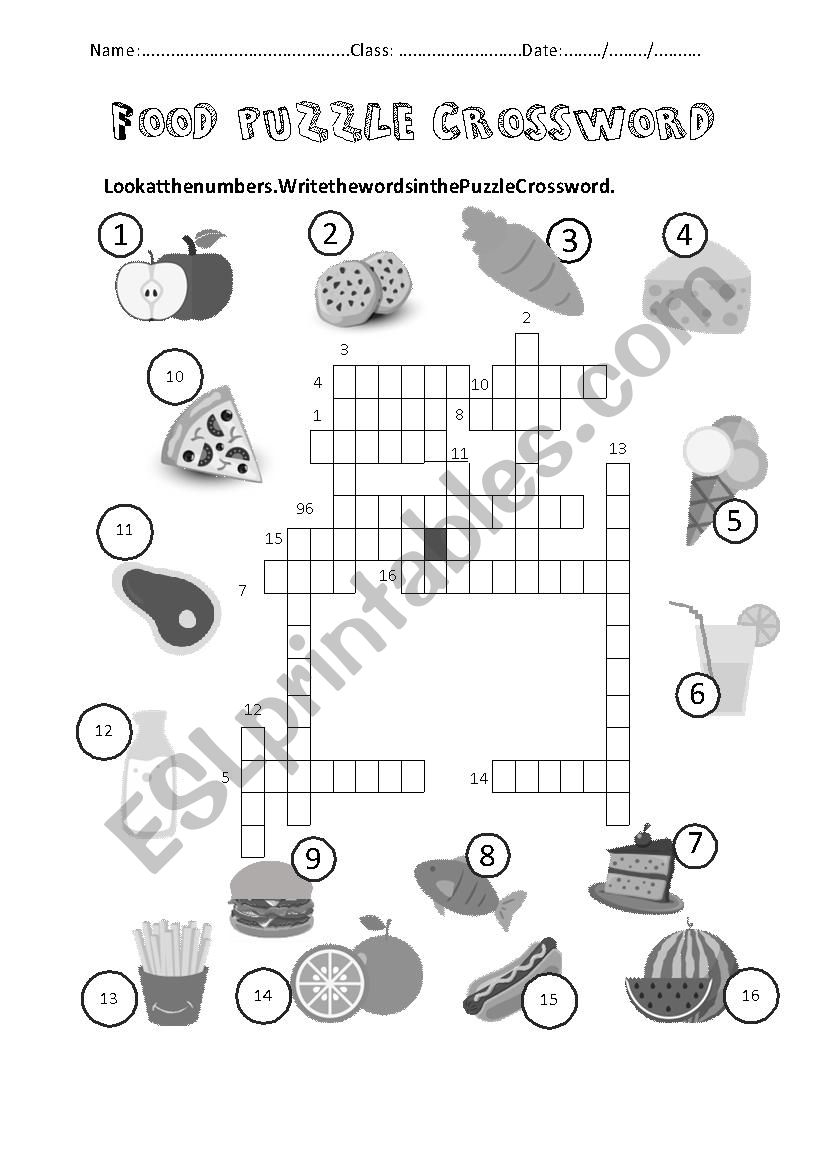 Food Puzzle Crossword Worksheet ESL Worksheet By RuaMan