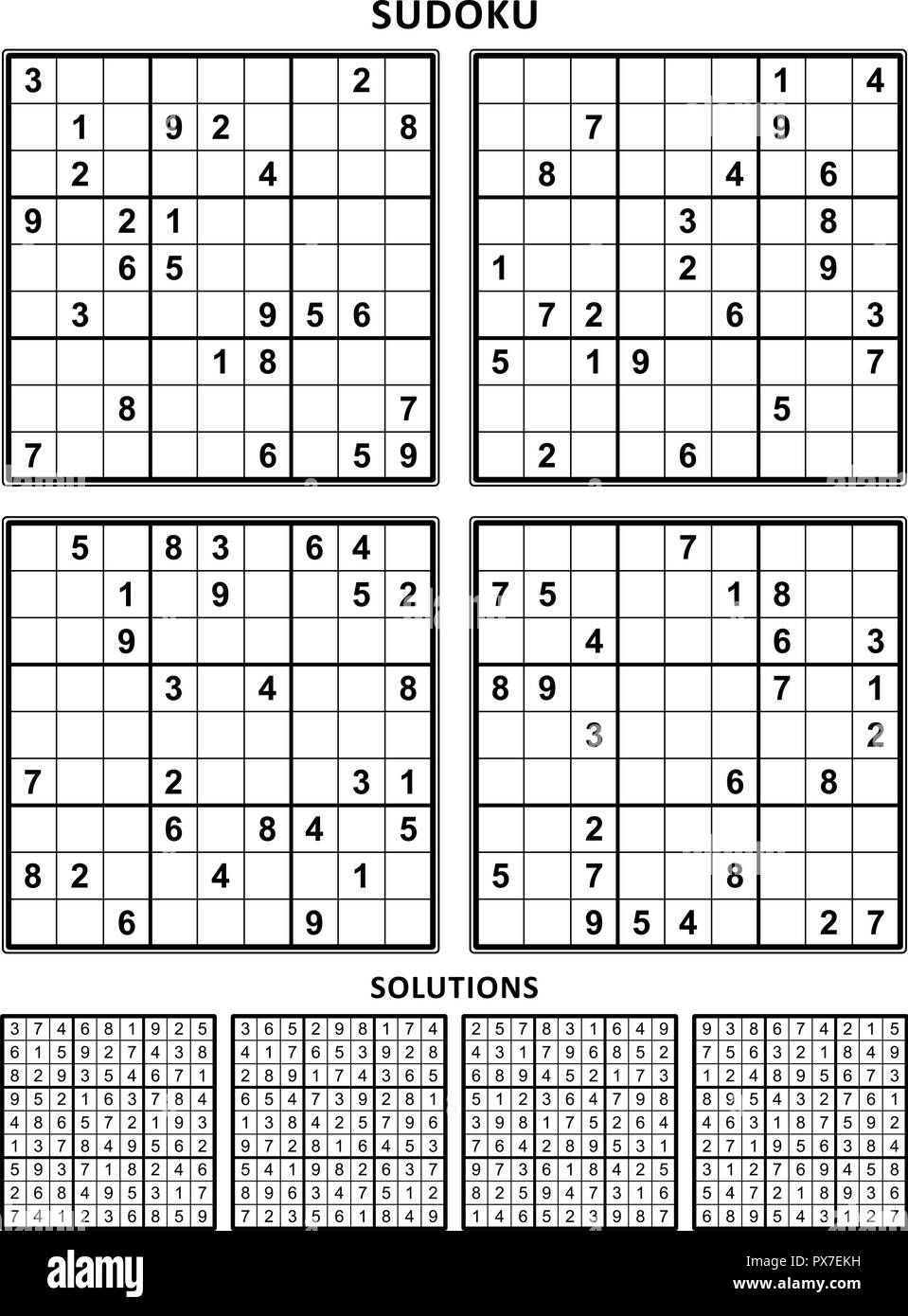 Four Sudoku Puzzles Of Comfortable easy Yet Not Very Easy Level Suitable For Large Print Books Answers Included Set 15 Stock Vector Image U0026 Art Alamy