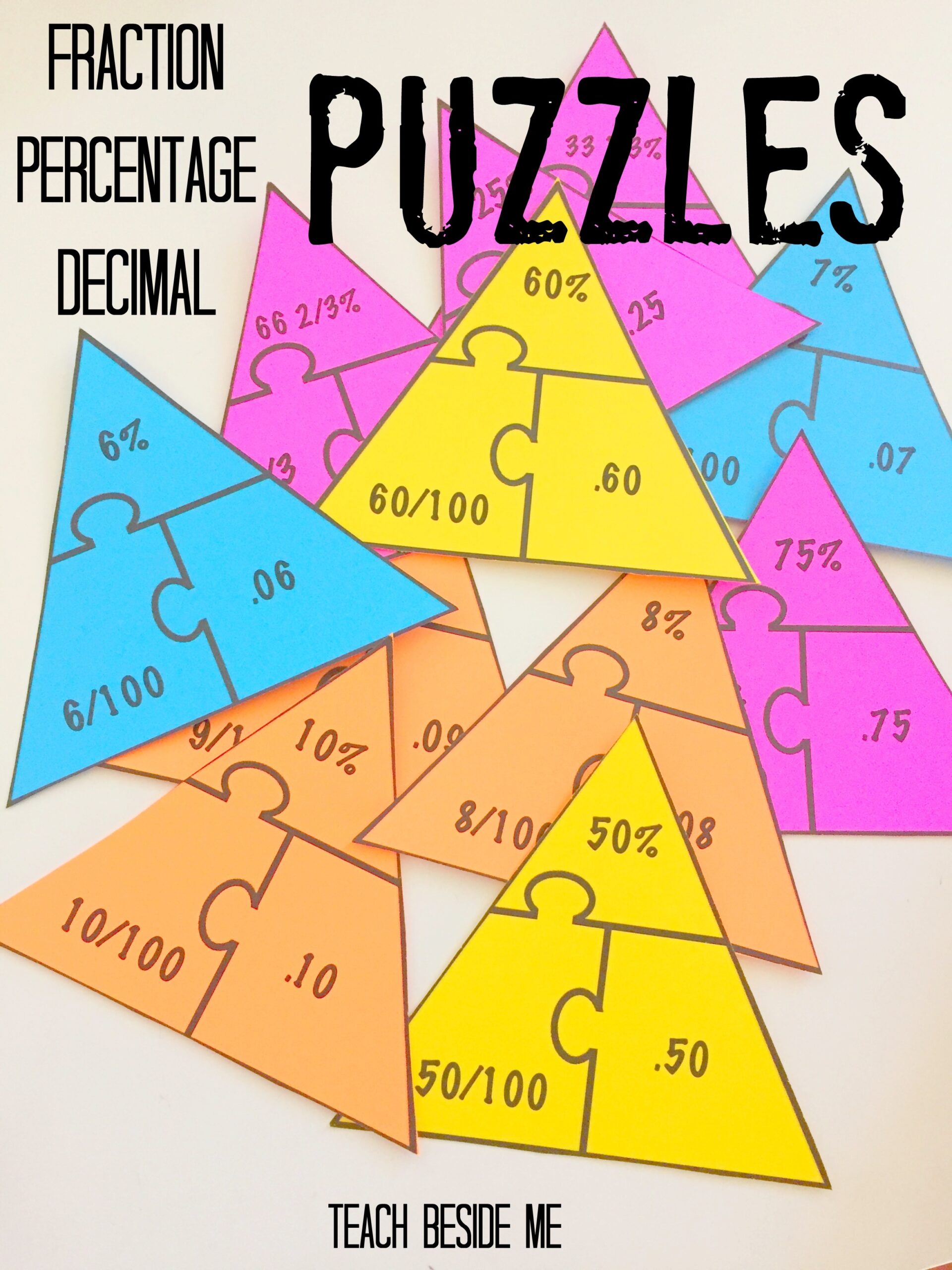 Fraction Percentage Decimal Math Puzzles Teach Beside Me