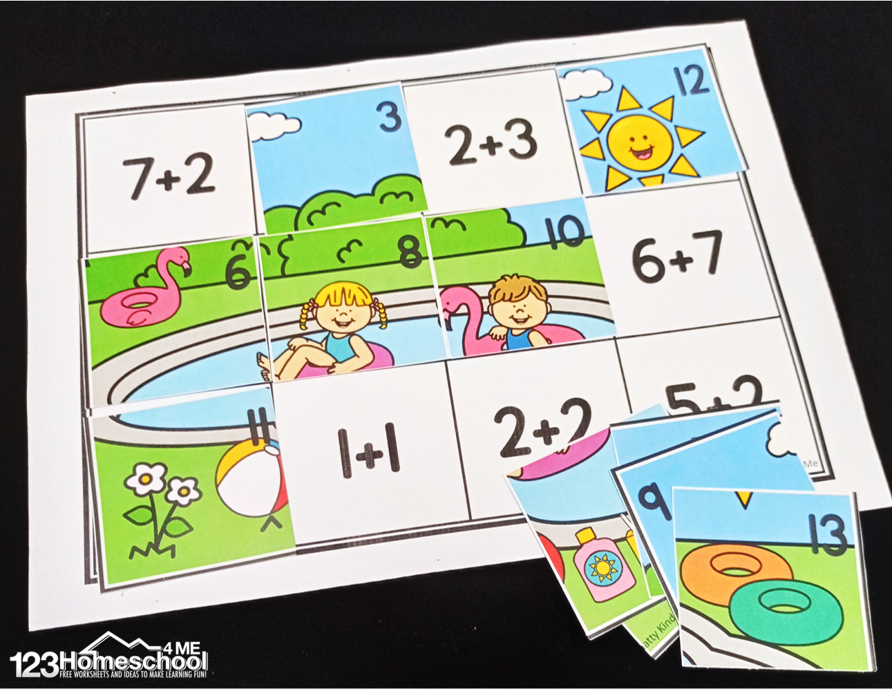 FREE Addition Up To 20 Summer Math Puzzle Worksheets