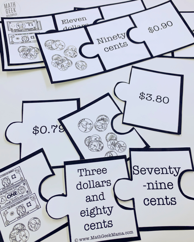 FREE Counting Money Puzzles Set Math Geek Mama