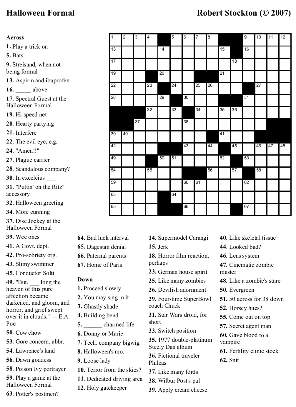 Free Halloween Crossword Puzzles Worksheets