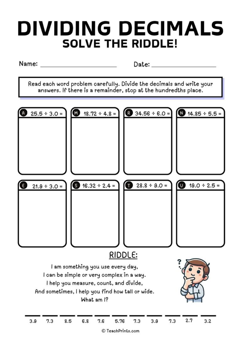Free Dividing Decimals Worksheets Teach Prints