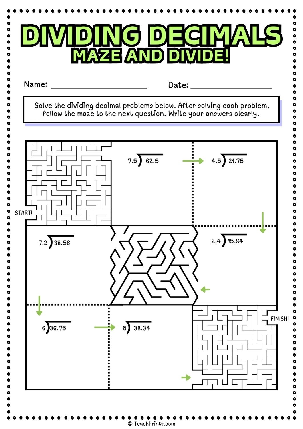 Free Dividing Decimals Worksheets Teach Prints