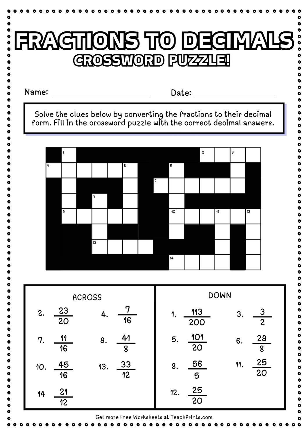 Free Fractions As Decimals Worksheets Teach Prints