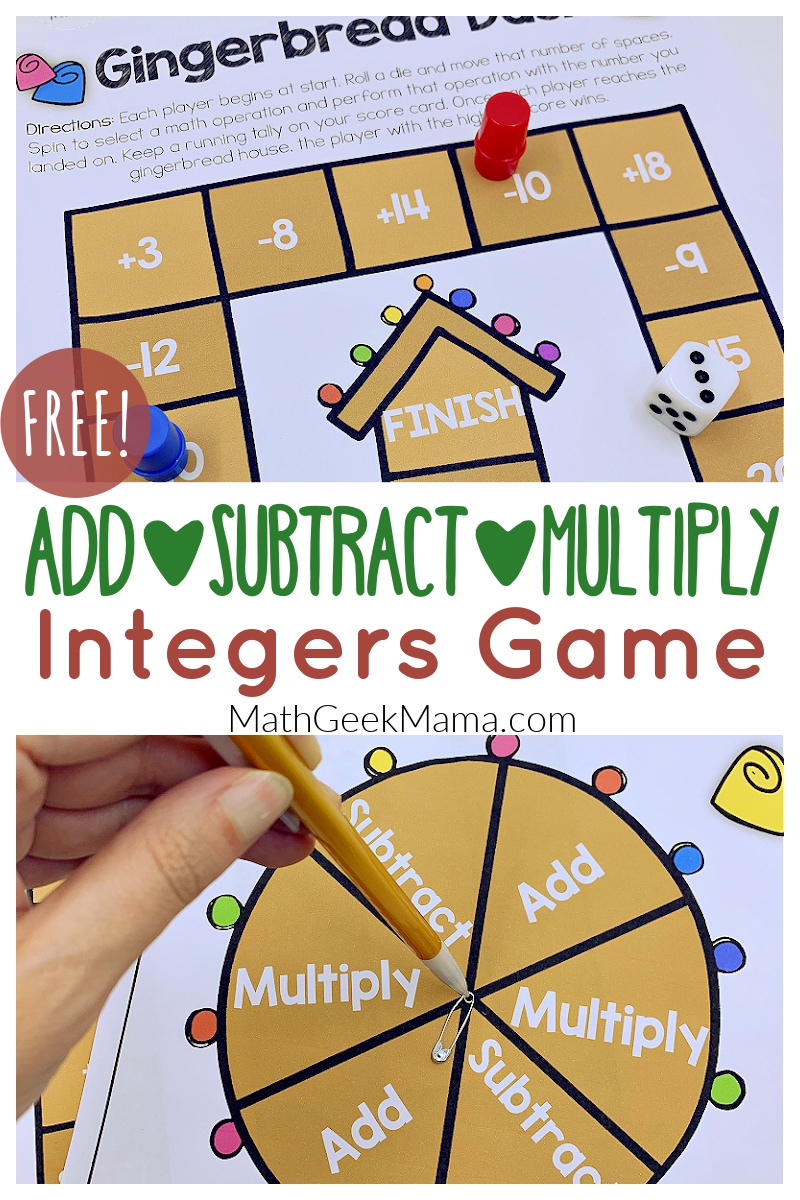 FREE Integer Operations Game Gingerbread Dash