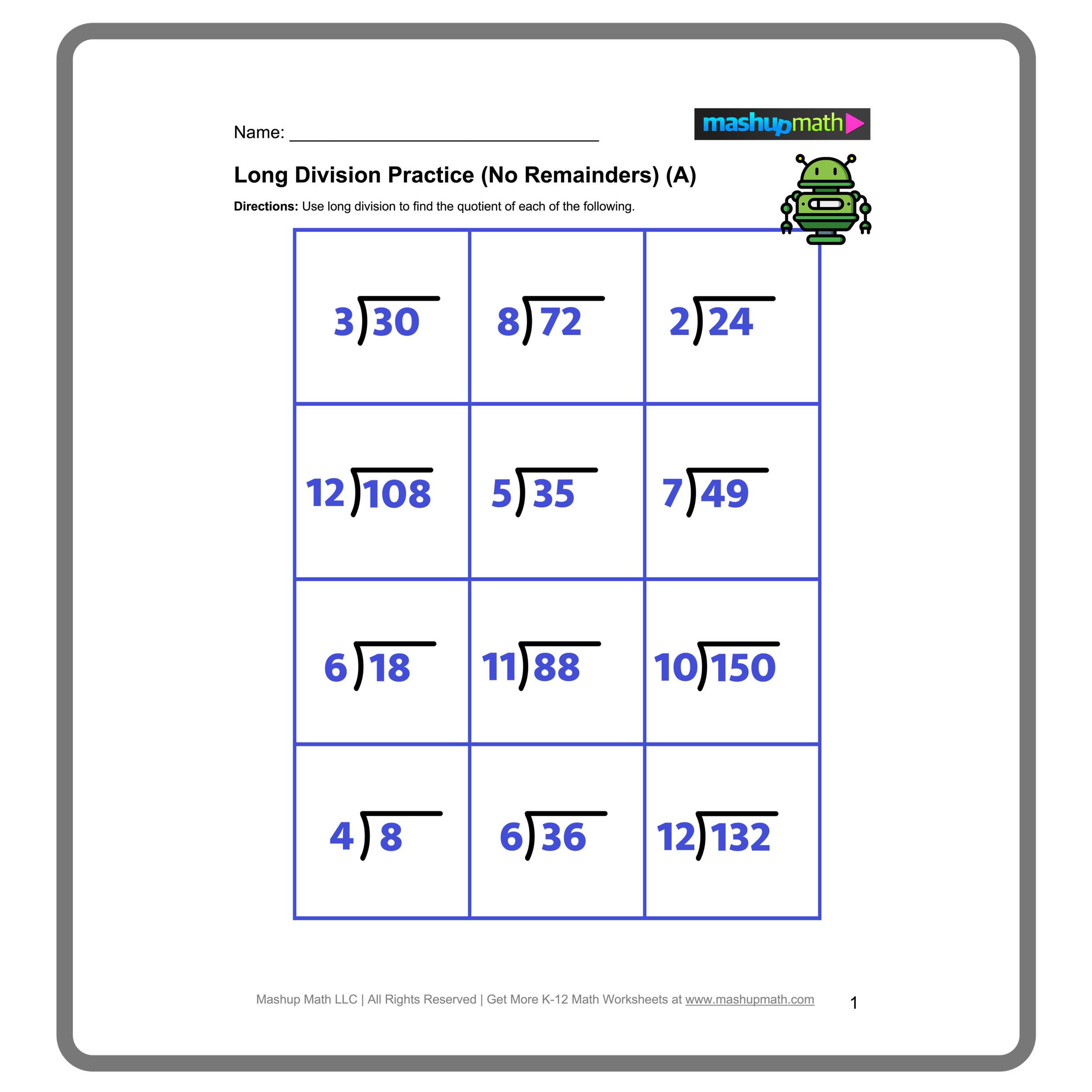 Long Division Worksheets Puzzles
