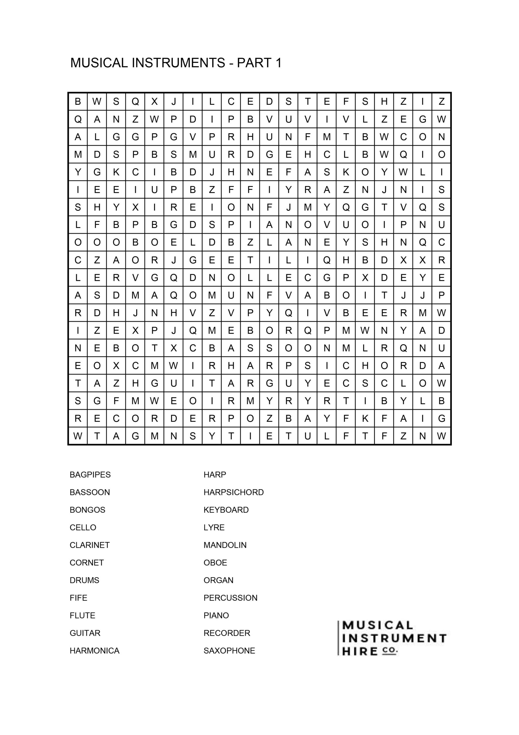 Music Worksheets Class Crossword Puzzle