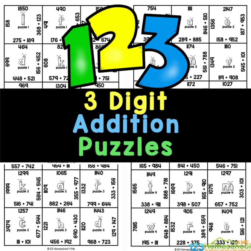 Adding 3 Numbers Puzzle Worksheets