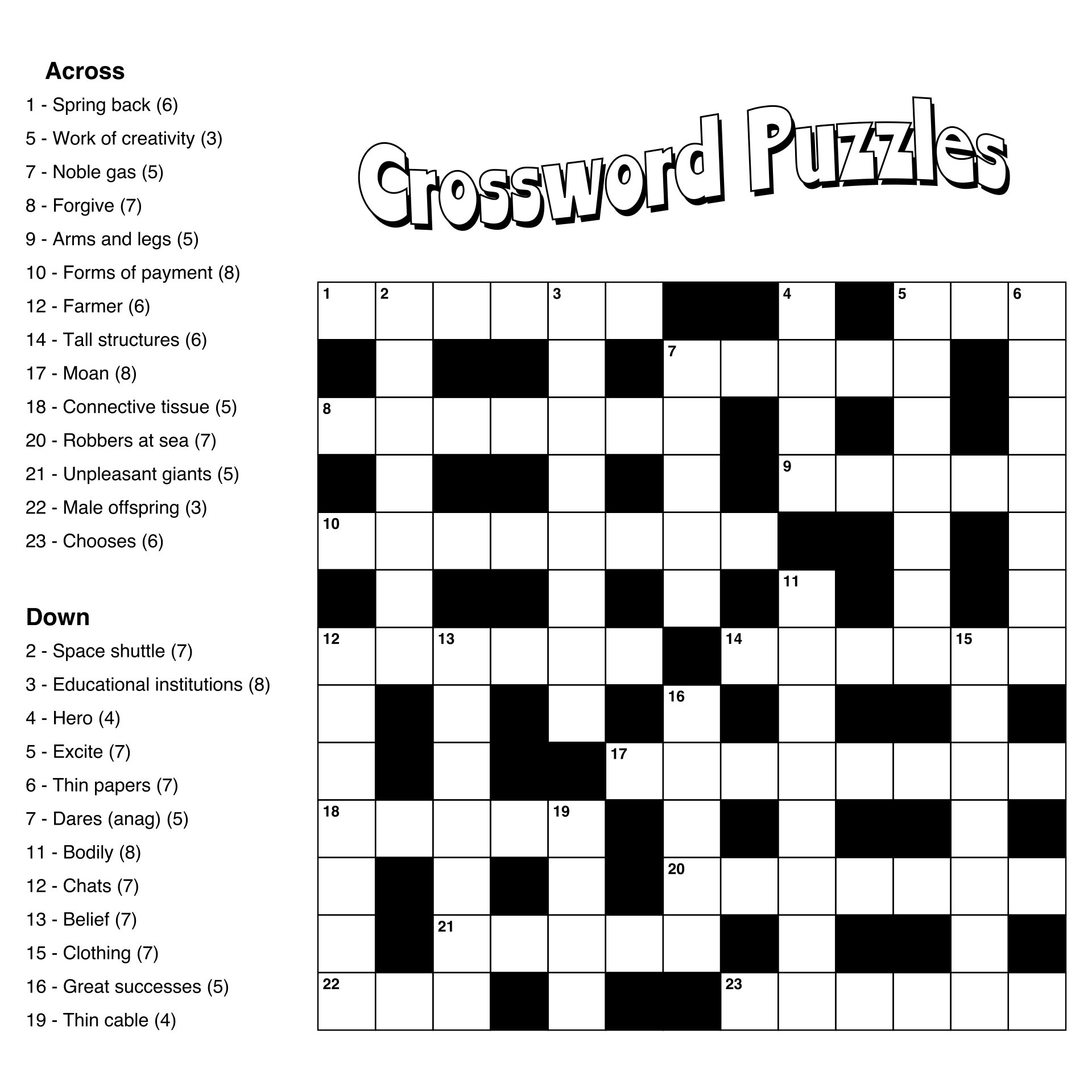 Crossword Puzzle Worksheets Free