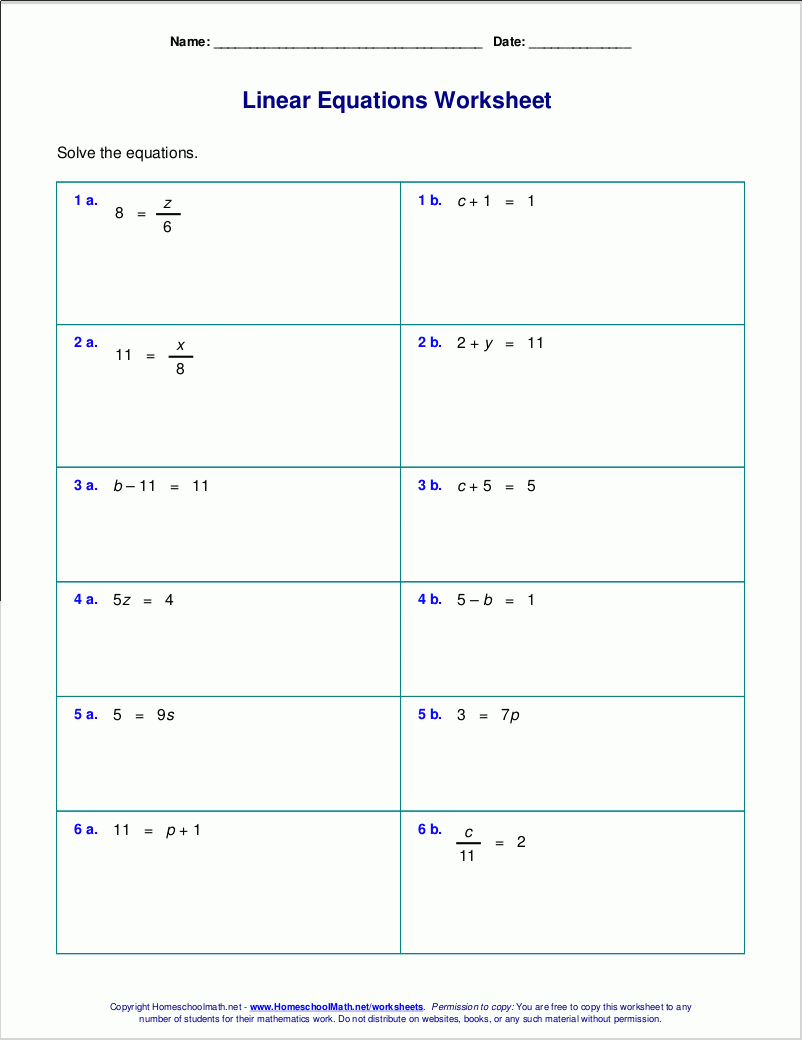 Free Solving Equations Puzzle Worksheets