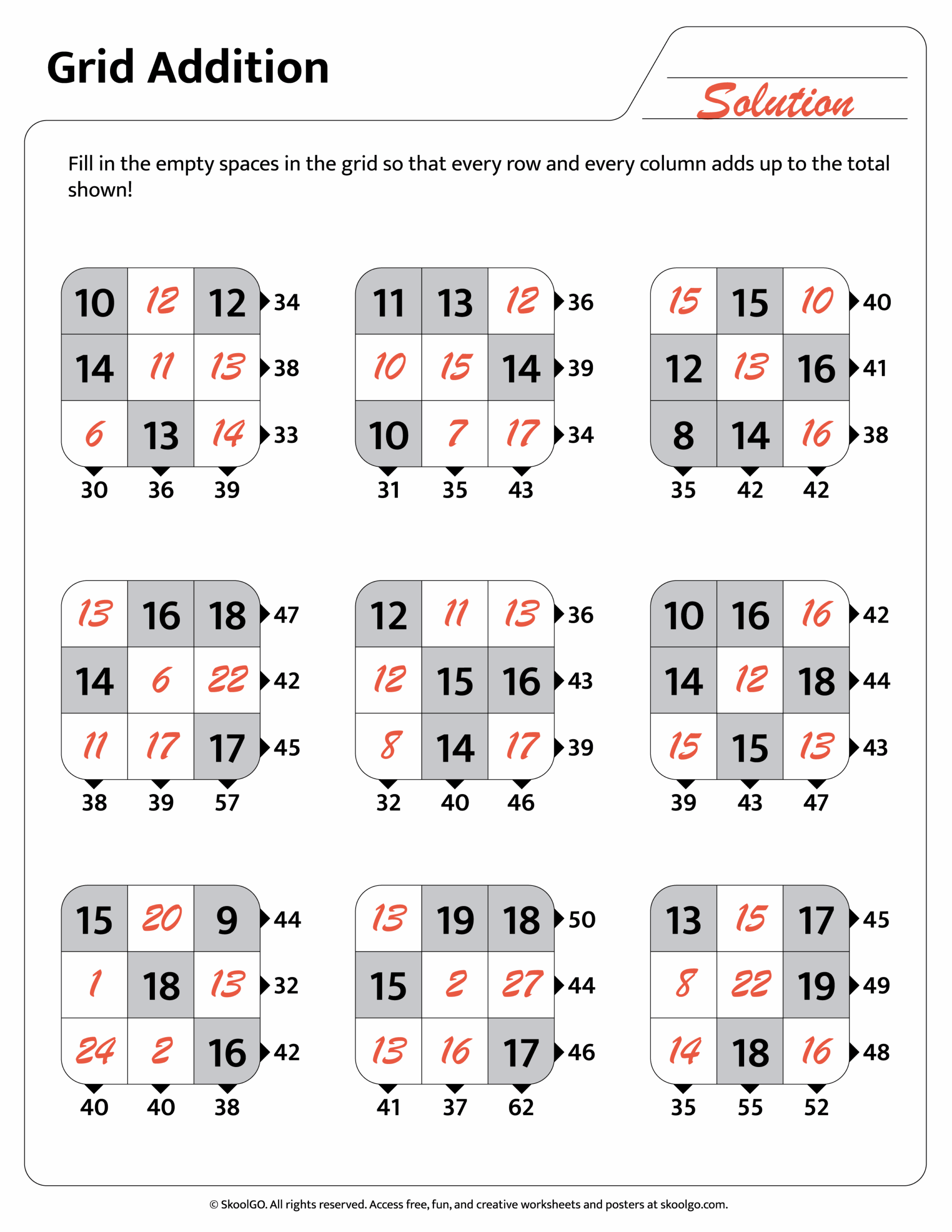Number Grid Puzzles Worksheets