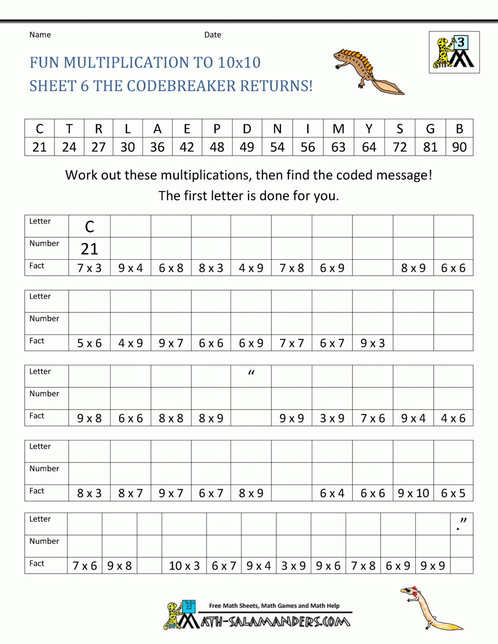 Multiplication Puzzle Worksheets Free