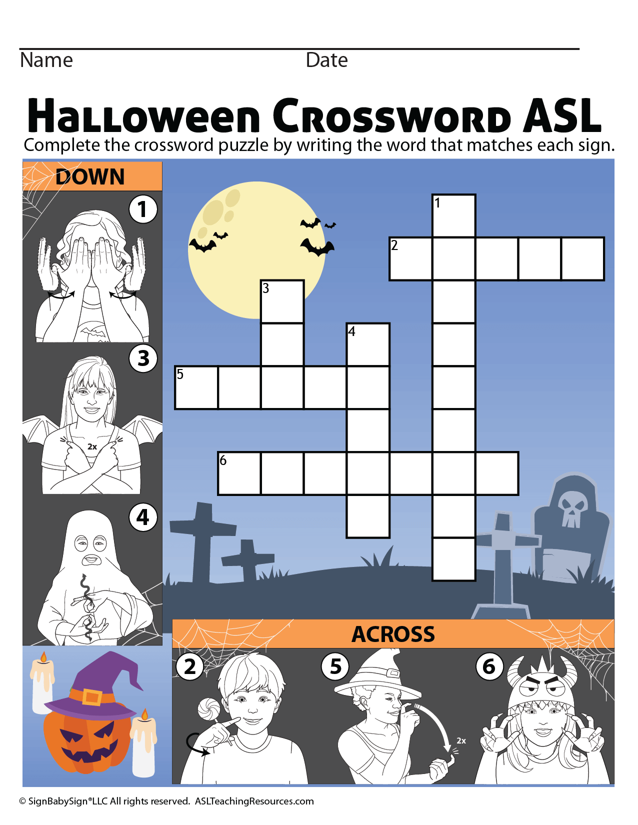 Games For Sign Language Halloween Crosswords U0026 Read And Match ASL Teaching Resources