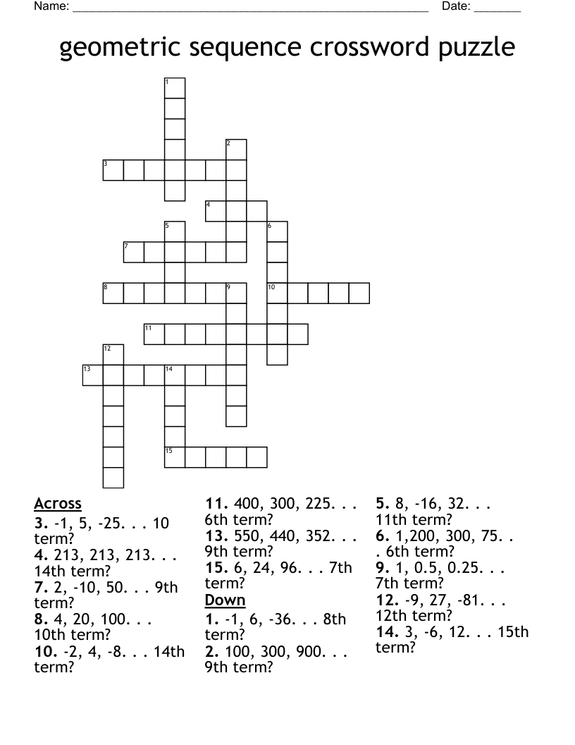 Geometric Sequence Crossword Puzzle WordMint