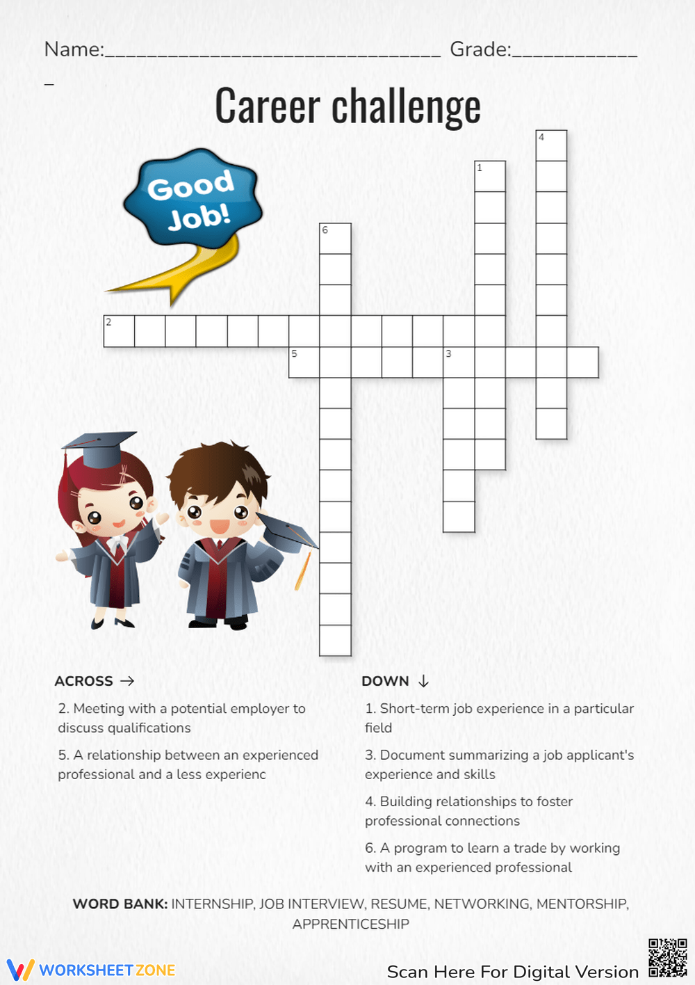 Career Crossword Puzzle Worksheets