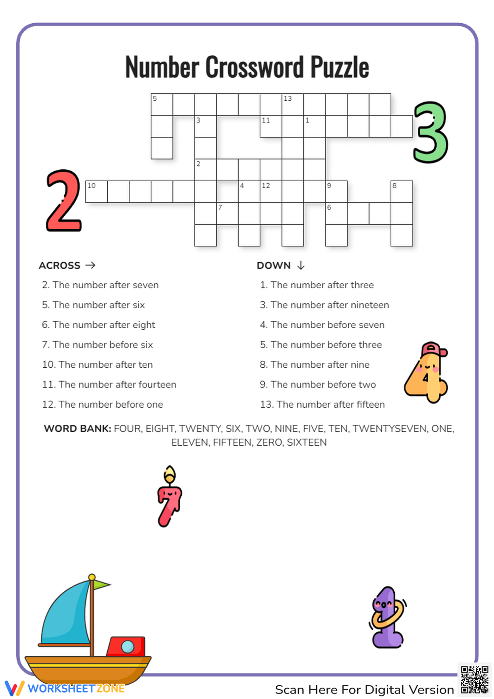 Grade 2 Number Crossword Puzzle Worksheets 2025
