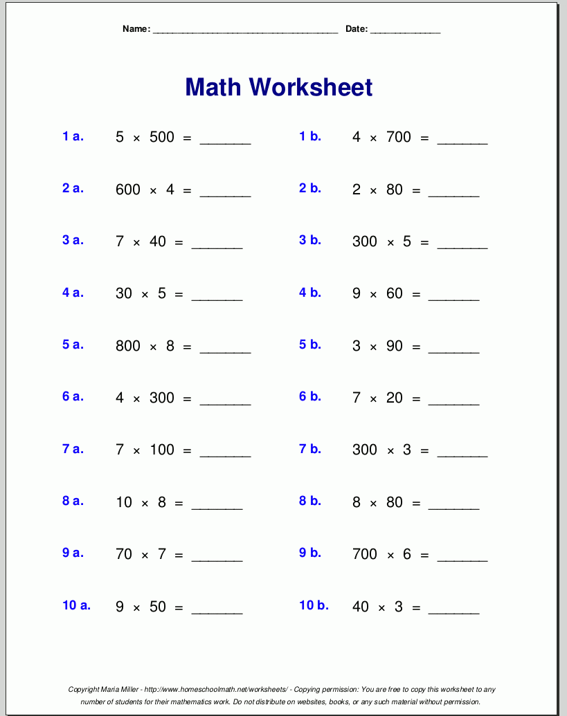 Multiplication Worksheets Grade 4 Puzzle
