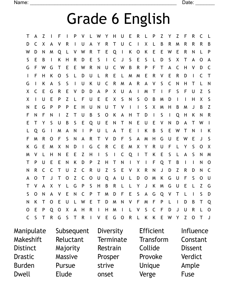 Grade 6 English Word Search WordMint Worksheets Library
