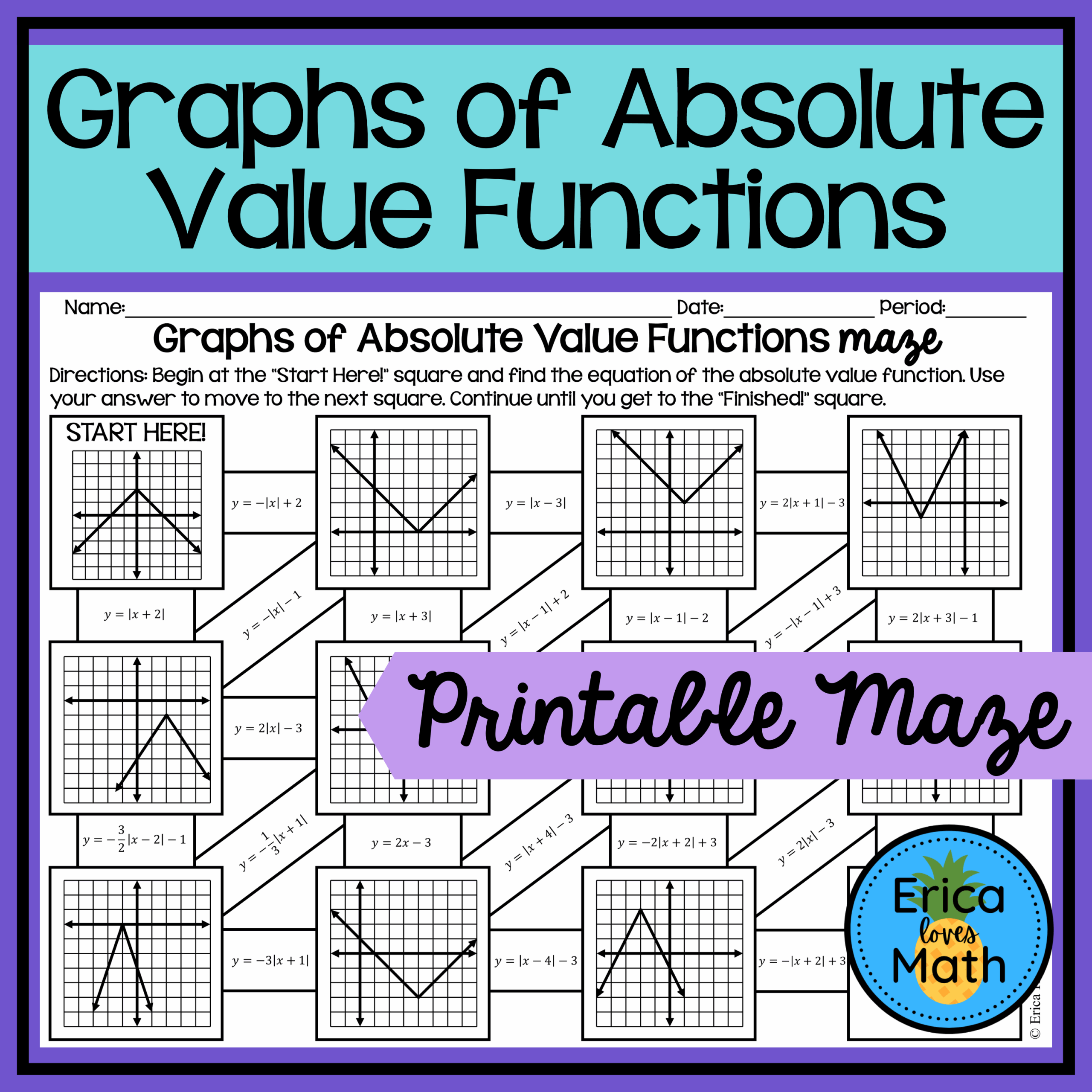 Graphs Of Absolute Value Functions Activity Maze Classful