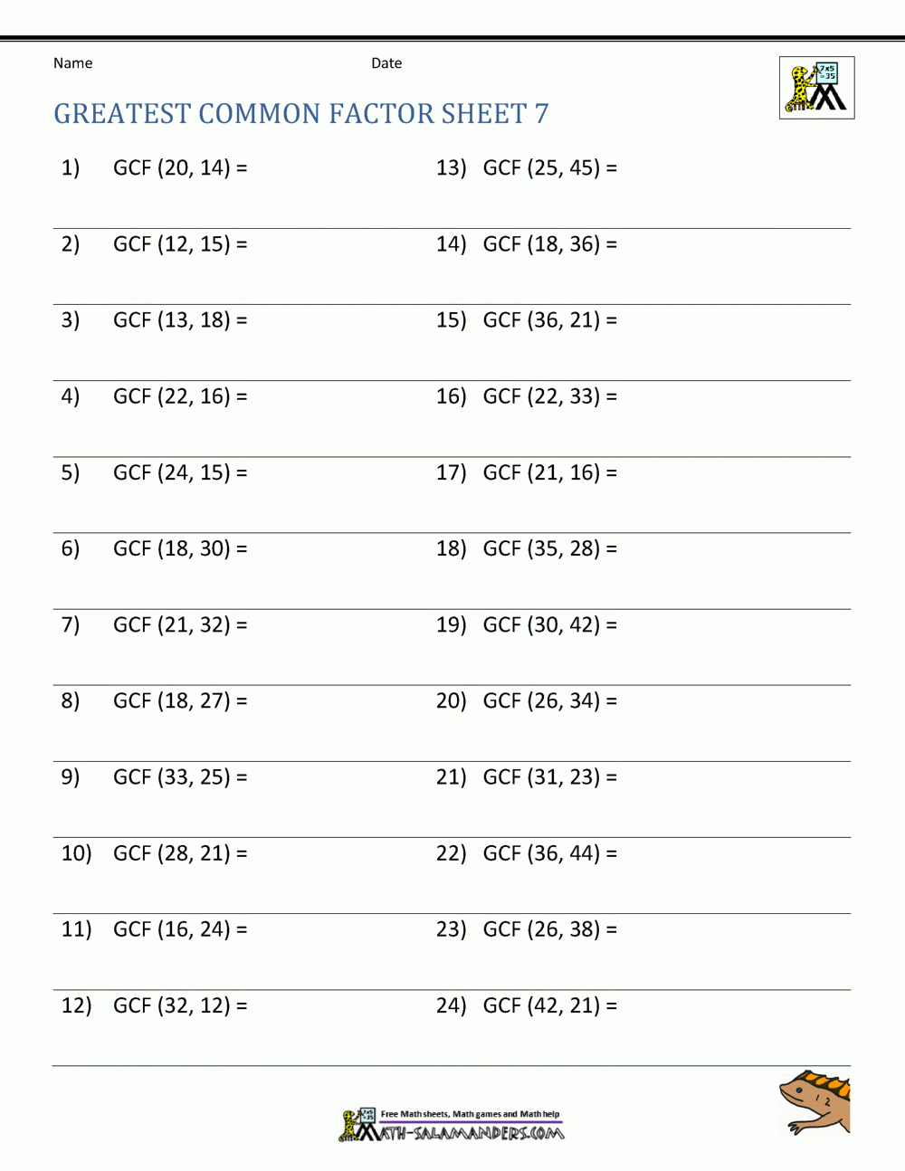 Gcf Puzzle Worksheets