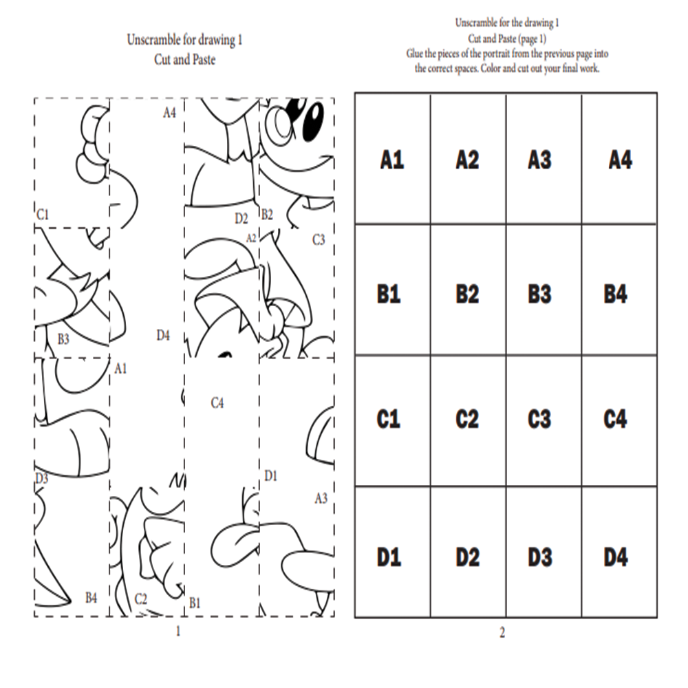 Grid Art Puzzles CUT AND PASTE INSTRUCTIONS AND COLORING 