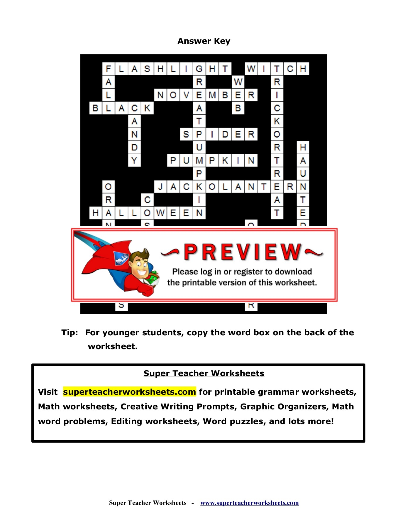 Halloween Crossword Challenge Super Teacher Worksheets