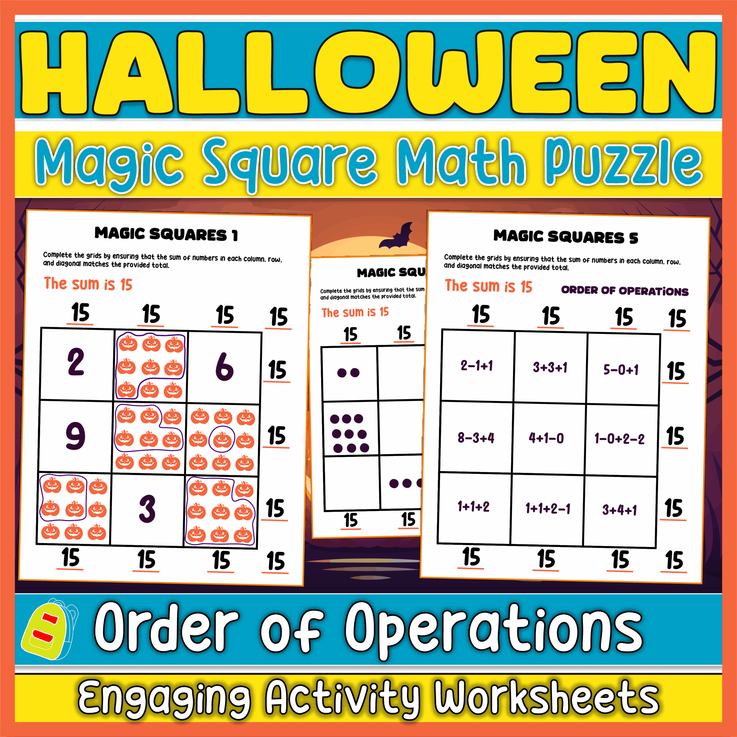 Halloween Order Of Operations Magic Square Math Puzzle Activity Worksheets