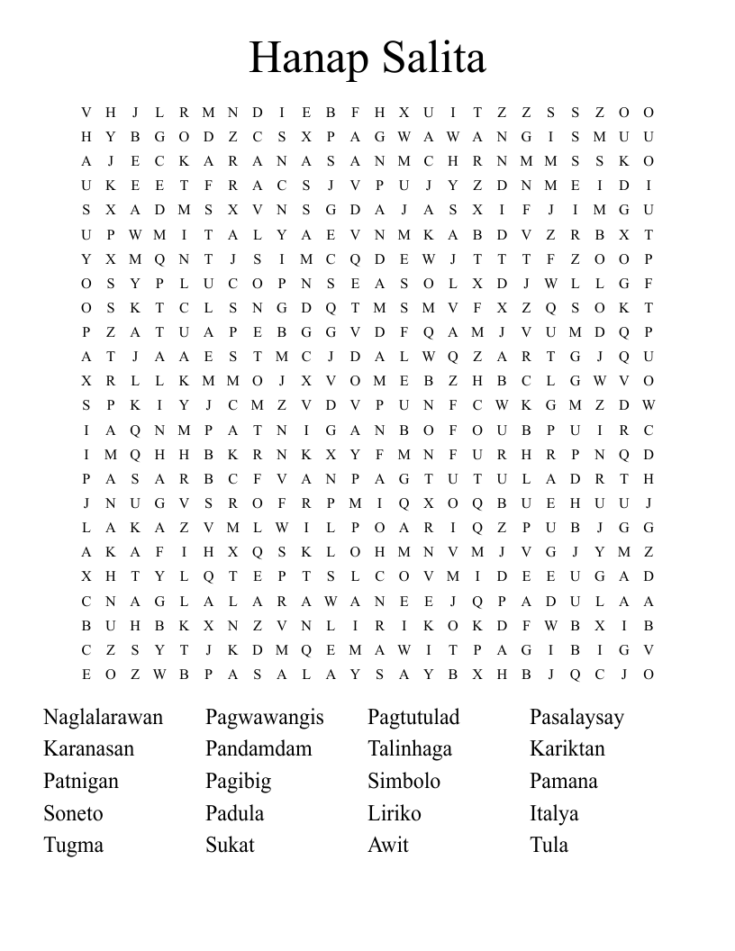 Crossword Puzzle Tagalog Worksheets