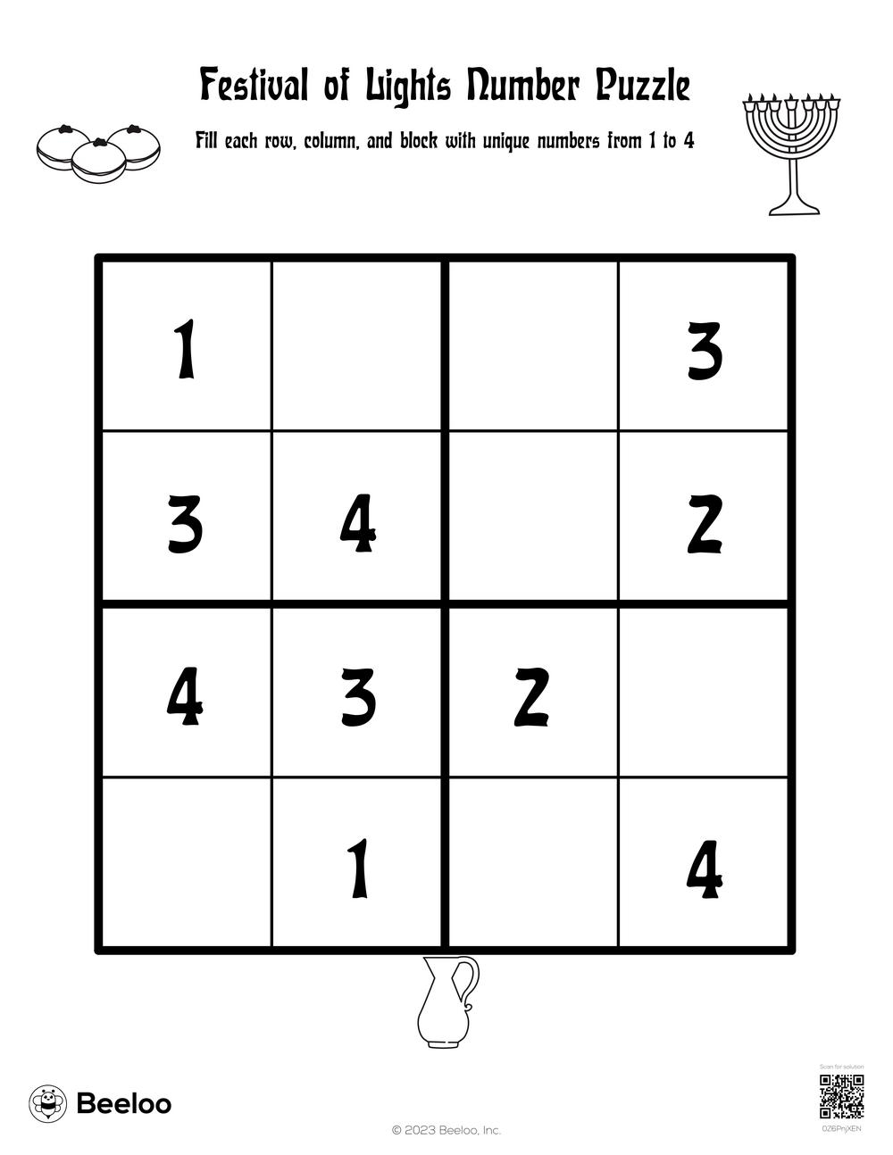Hanukkah themed Sudoku Puzzles Beeloo Printable Crafts And Activities For Kids