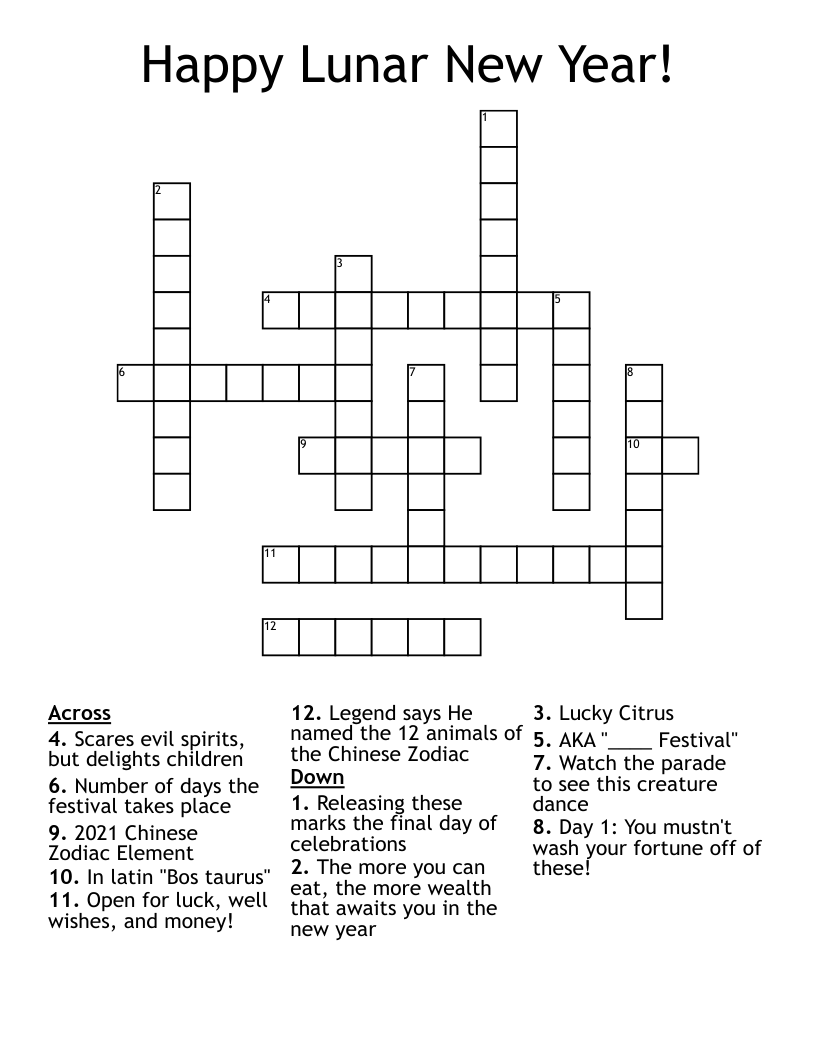 Happy Lunar New Year Crossword WordMint