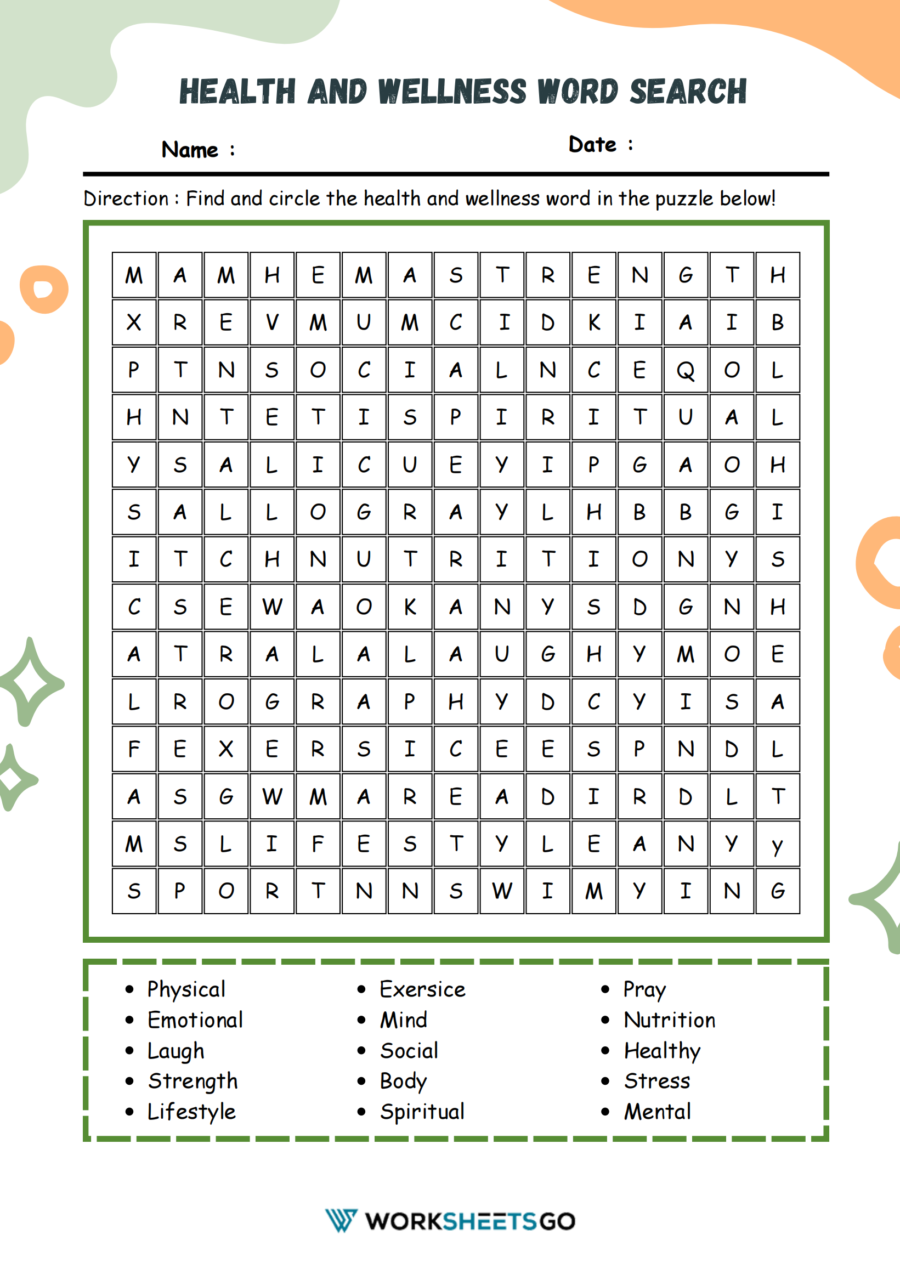 Health And Wellness Word Search Worksheets WorksheetsGO