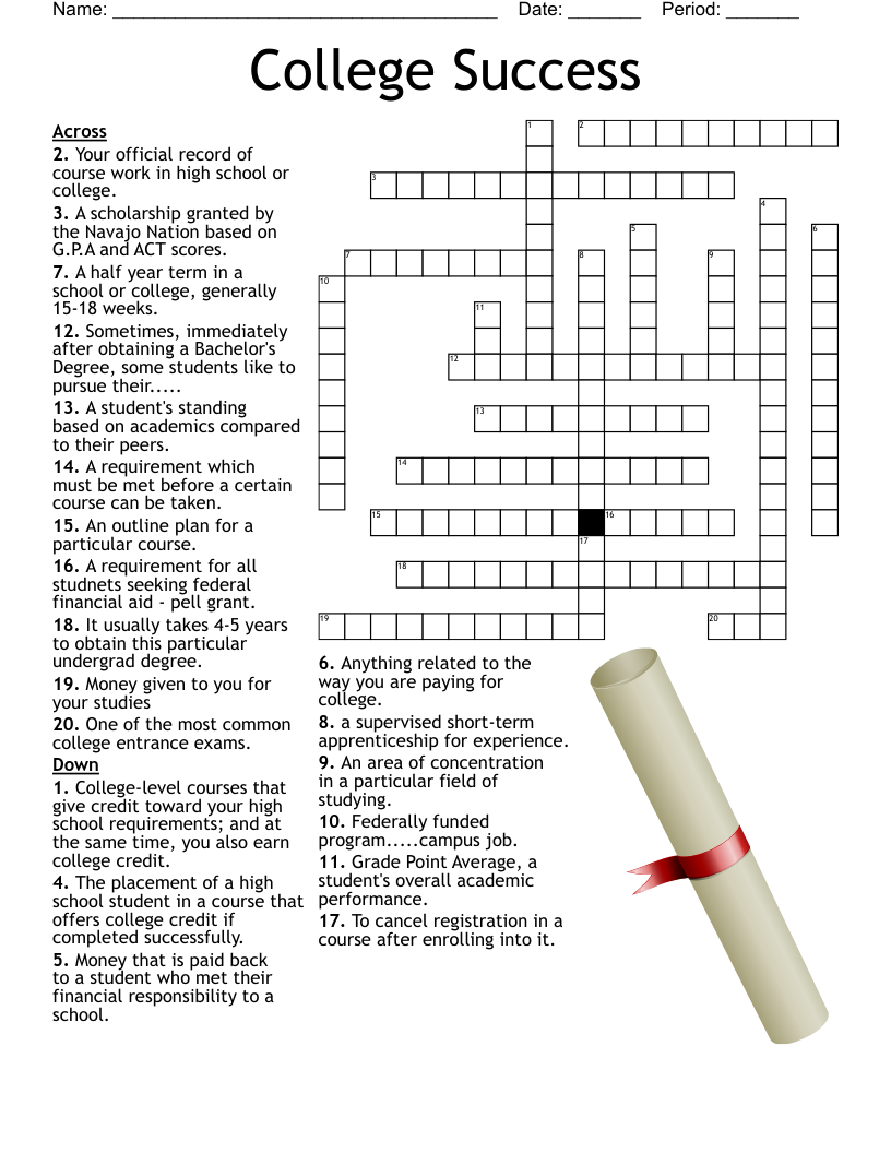 High School Crossword Puzzle Worksheets