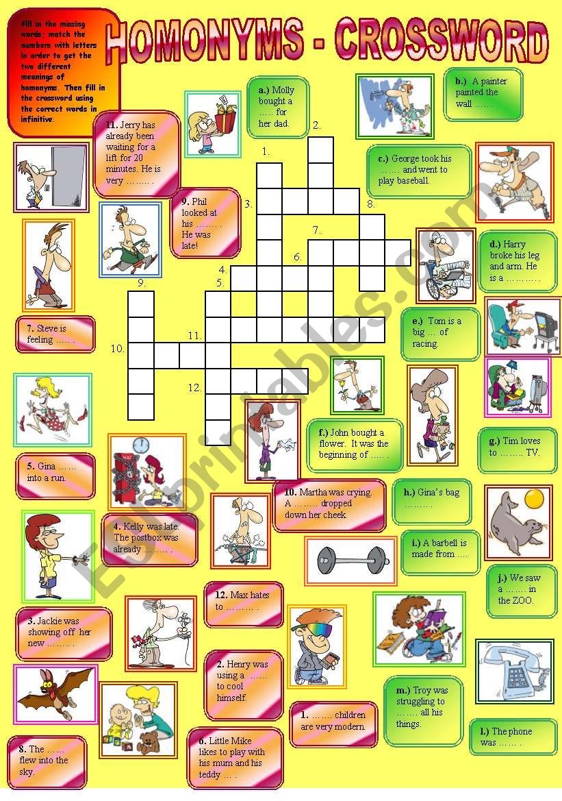 Homonyms Crossword ESL Worksheet By Ciortea