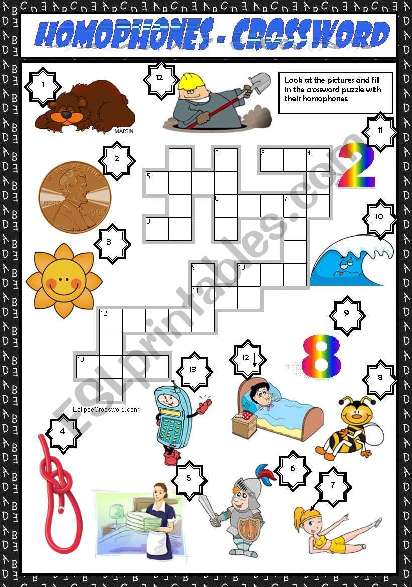 HOMOPHONES CROSSWORD KEY ESL Worksheet By Macomabi