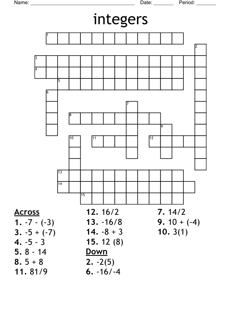 Integers Crossword WordMint