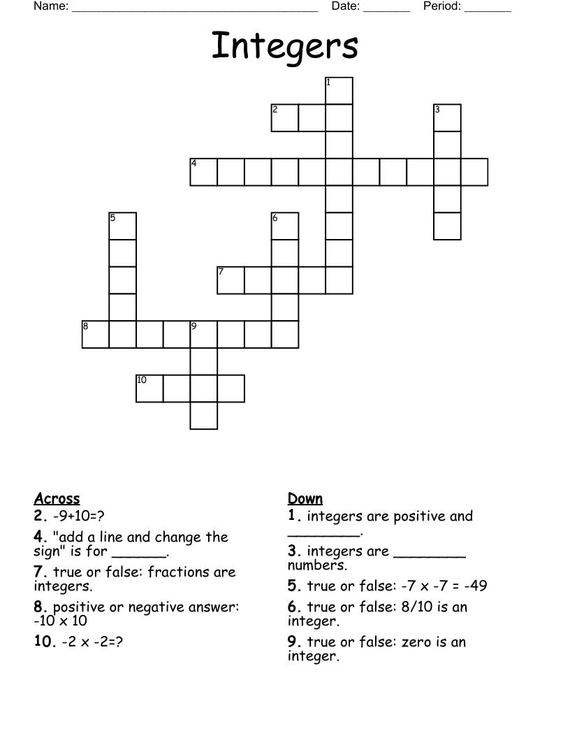 Integers Crossword WordMint