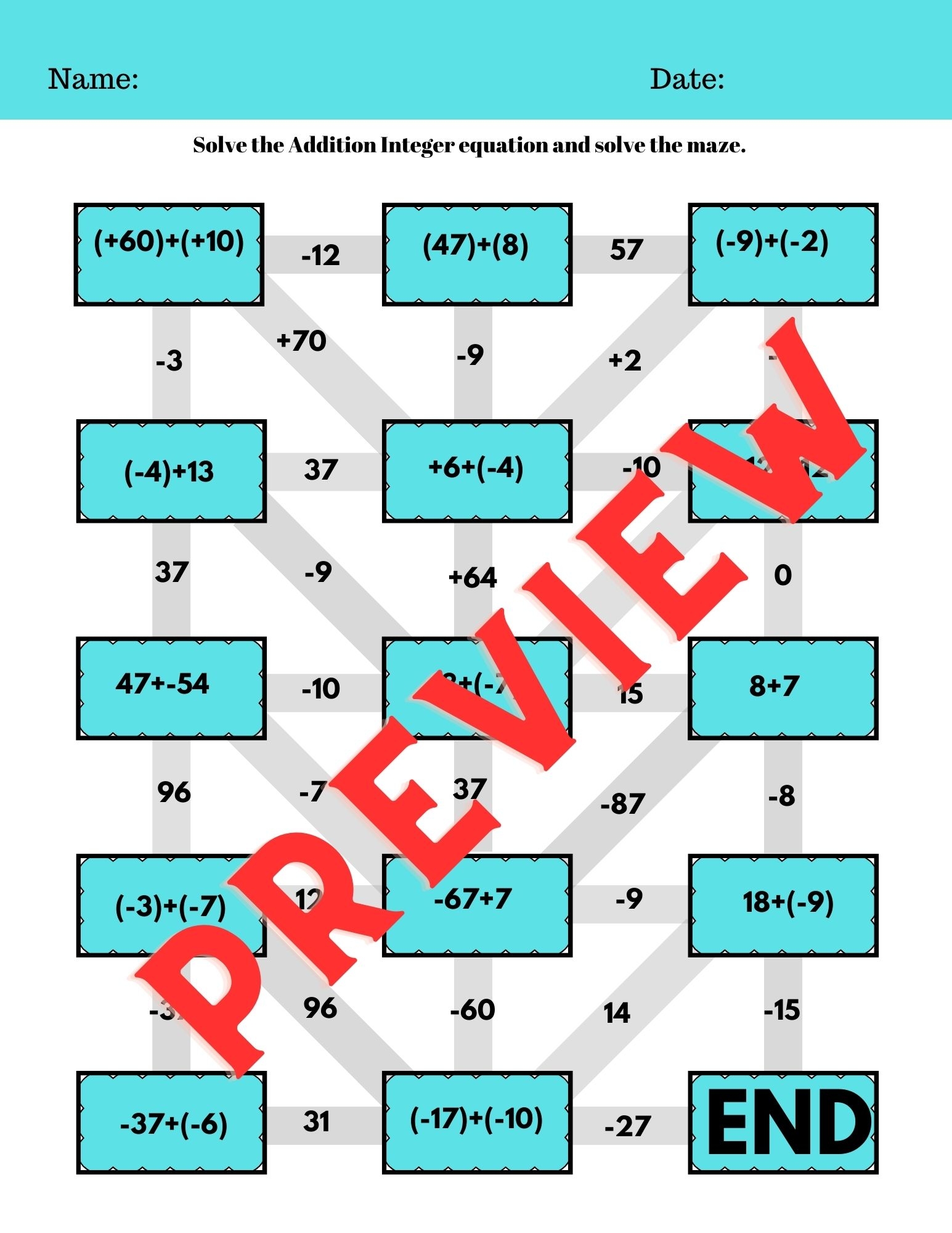 Integers Puzzle Worksheets