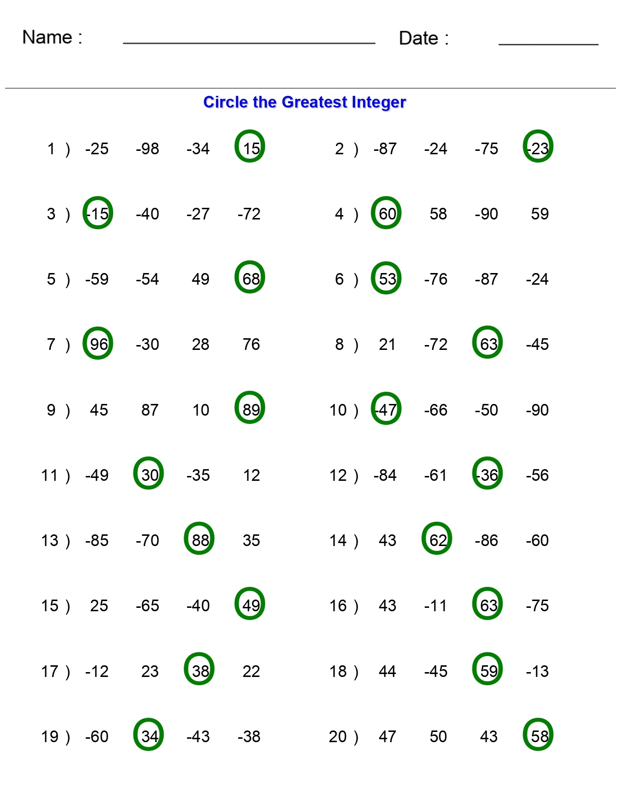 Integer Puzzle Worksheets