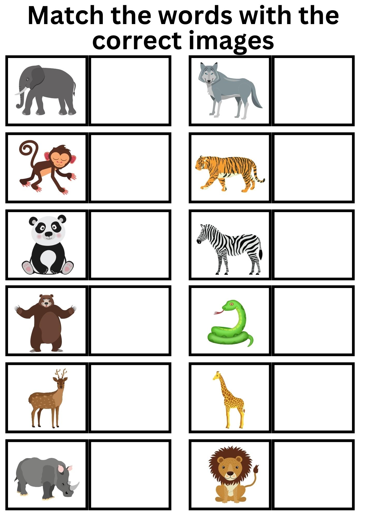 Interactive Worksheet Wild Animals Puzzle Match Worksheet For Kids 