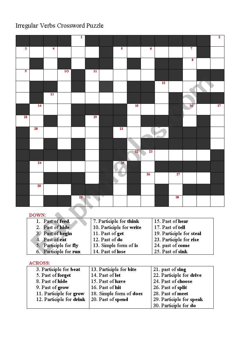 Esl Crossword Puzzles Worksheets