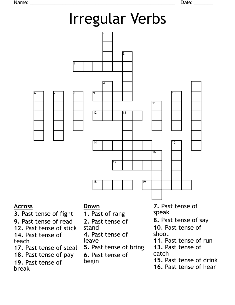 Irregular Verbs Crossword WordMint