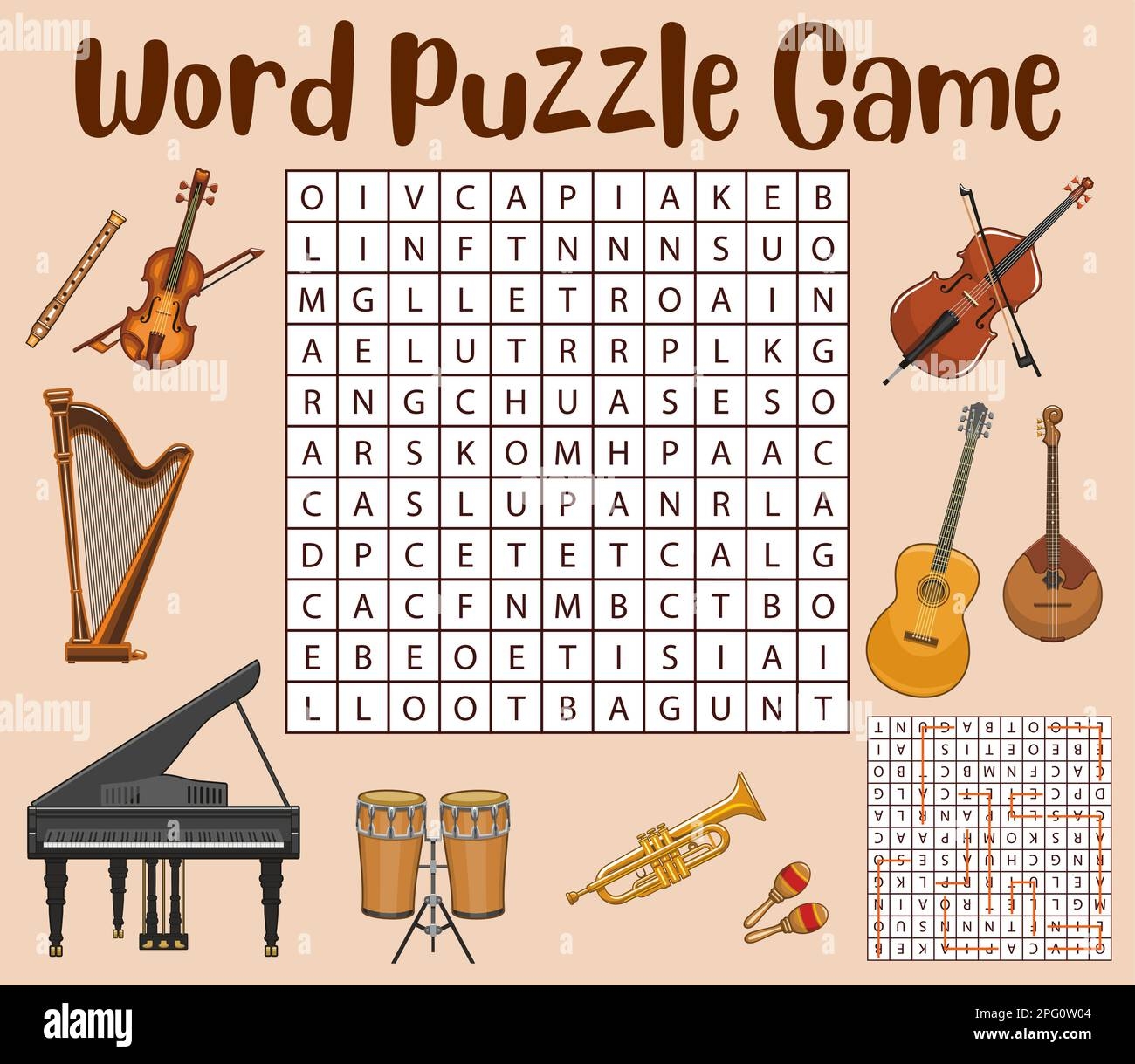Isolated Musical Instruments Word Search Puzzle Game Worksheet Kids Quiz Vector Word Riddle With Classic Acoustic Flute Violin And Harp Piano Dr Stock Vector Image U0026 Art Alamy