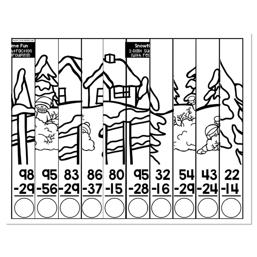 January Student Scrambled Math Puzzle Snowtime Fun 2 Digit 